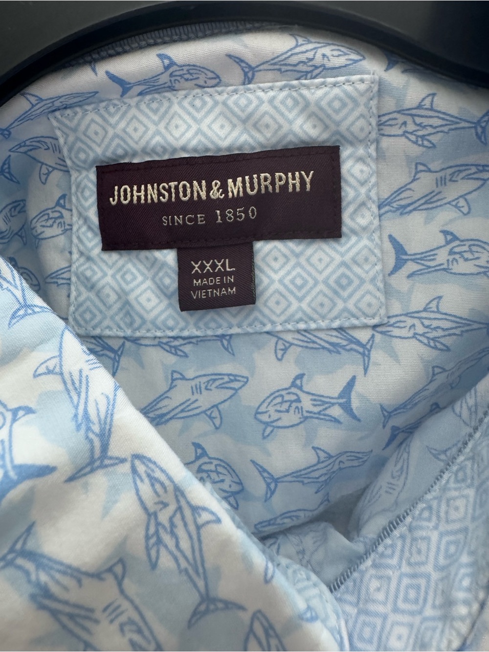 Johnston & Murphy Light Blue Shark-Print Button-Down Shirt
